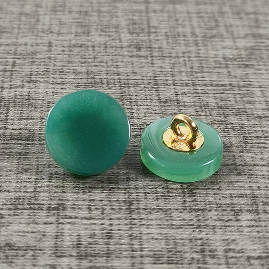 Faux agate resin shank buttons, green round with gold-tone metal shank