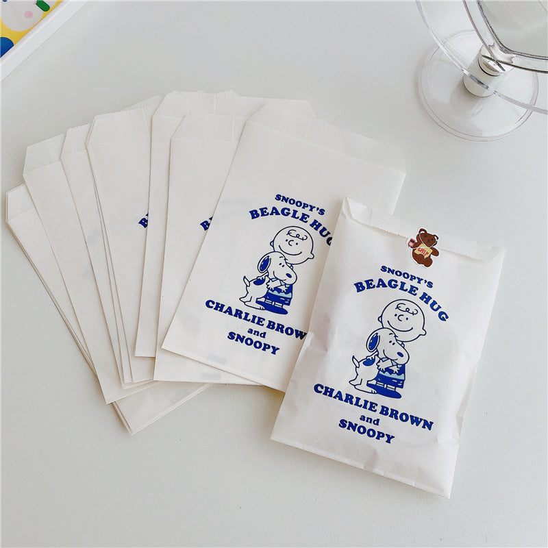 4.5x7 Inch 50 Pack Small Flat Paper Bags Blue Charlie Brown and Snoopy for Party Favor