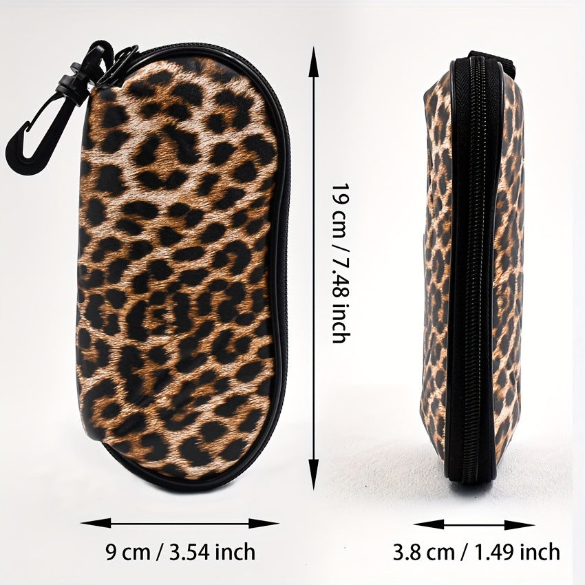 Leopard Print Glasses Case - Soft Eyewear Pouch with Keychain 2 Pack