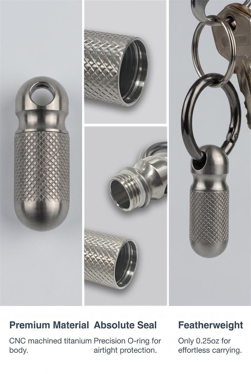 Pure Titanium EDC Waterproof Pill Capsule | Mini Sealed Keychain Canister