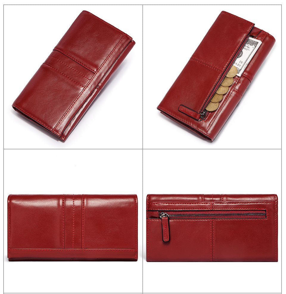 Genuine Leather RFID Blocking Clutch Long Ladies Wallet