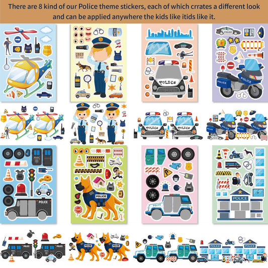 Make a Face Cartoon Police Stickers for Kids 24 Sheets