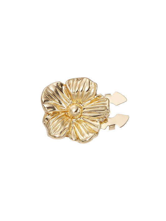 Goldfarbener Blüten-Klemmknopf mit hellem Mittelstein und zwei Klemmen