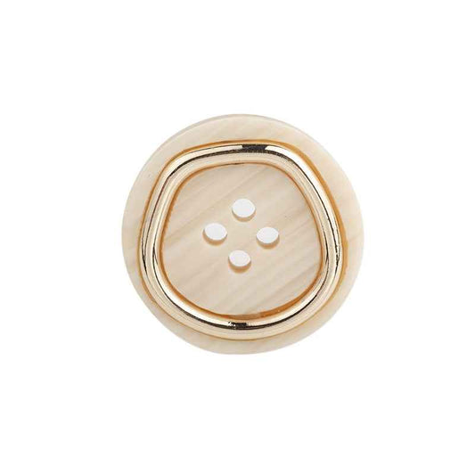 Beige 4-hole metal-resin suit button, gold rim, four holes