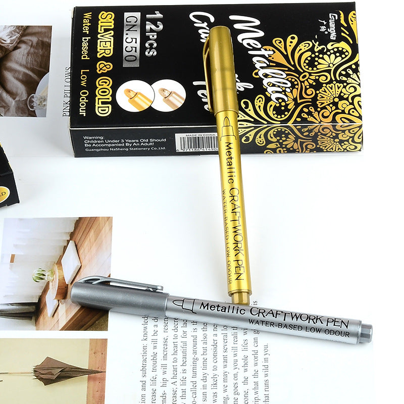 GUANGNA Gold Silver Metallic Permanent Marker Pens 12 Pack