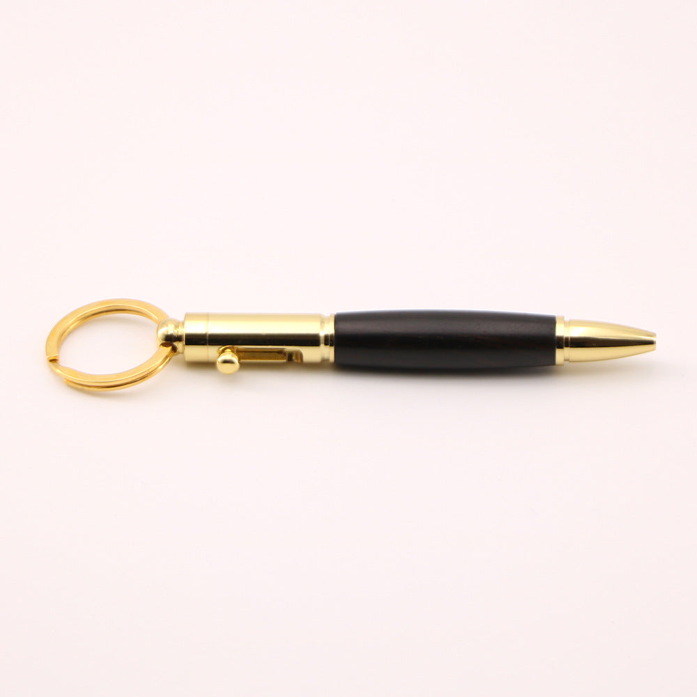 Bolt Action Keychain Wood & Metal Ballpoint Pen Gold Black