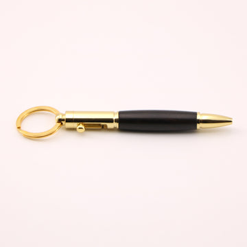 Bolt Action Keychain Wood & Metal Ballpoint Pen Gold Black