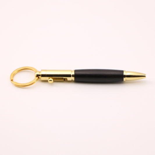 Bolt Action Keychain Wood & Metal Ballpoint Pen Gold Black
