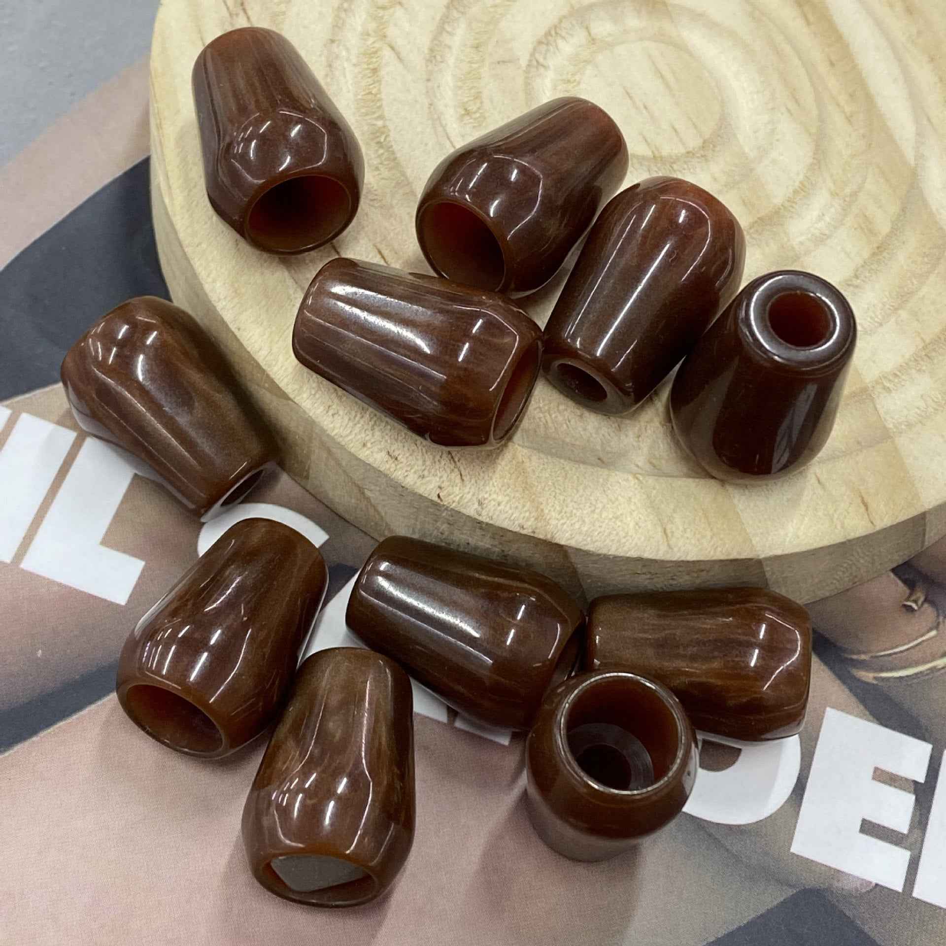 Brown resin bell cord buttons, 20mm, single-hole, assorted pieces