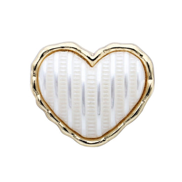 Gold heart-shaped metal shank button, vertical stripe white panel