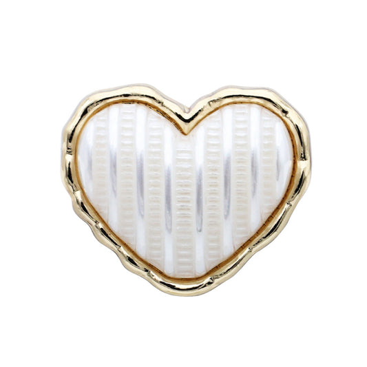 Gold Silver Base Vertical Stripe Heart Shape Metal Shank Buttons 10pcs Gold