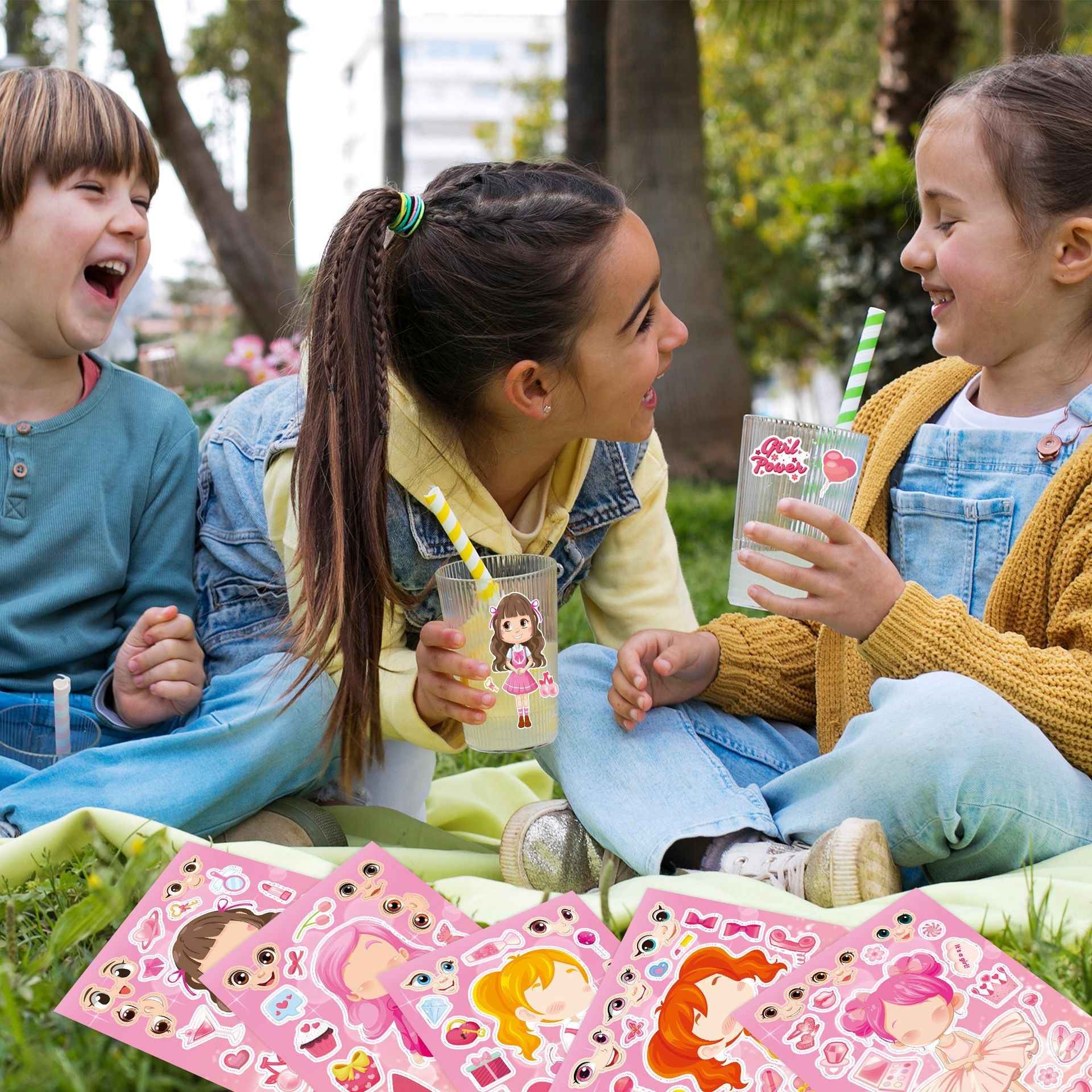 Make a Face Pink Girls Stickers for Kids 24 Sheets