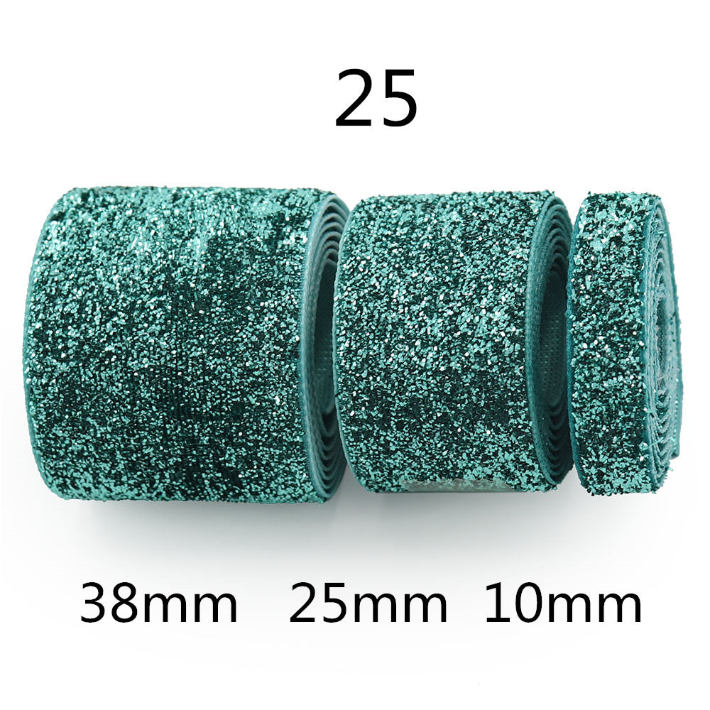 Gradient chenille sparkle ribbon, Style 25 teal green: 38mm, 25mm, 10mm