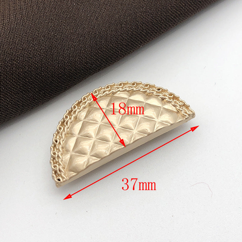 Semi-circle sand gold metal shank button showing size labels 18mm x 37mm