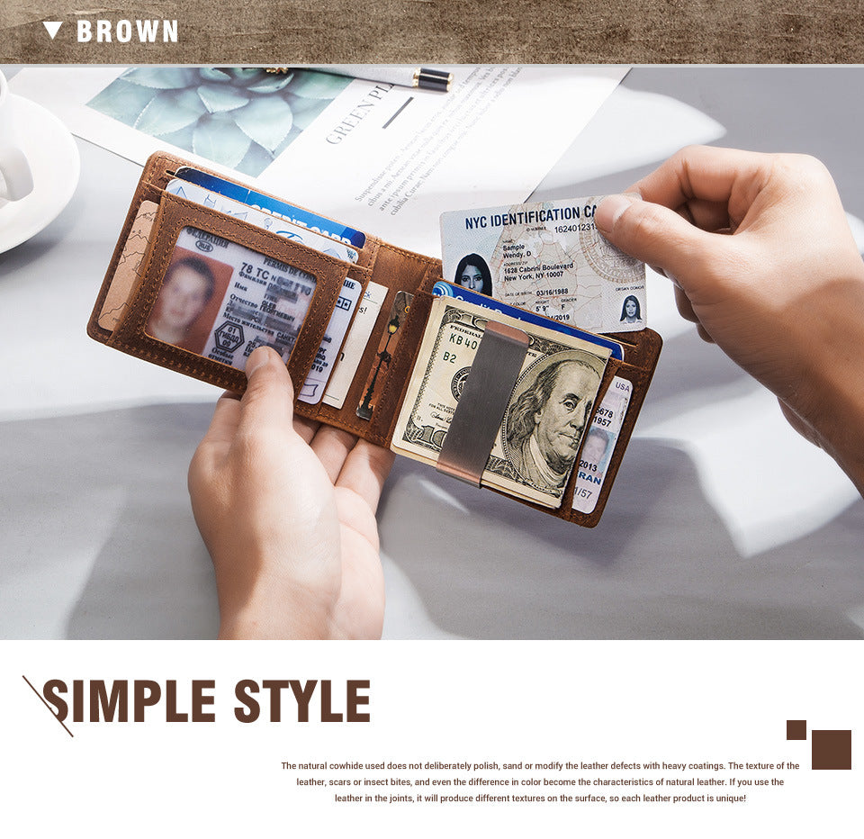 RFID Top Grain Leather Card Holder Wallet with AirTag Slot