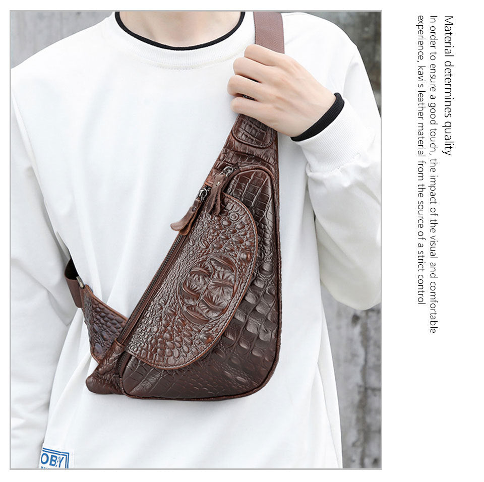 Men's Genuine Leather Chest Sling Bag,Alligator Pattern Triangle