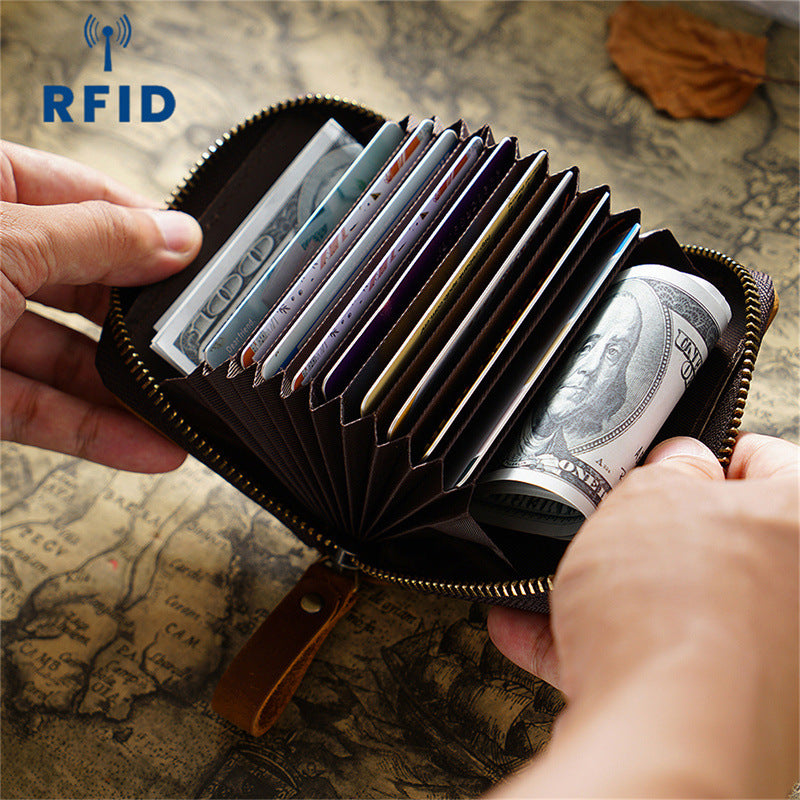 Leather Accordion Card Holder Wallet RFID Blocking