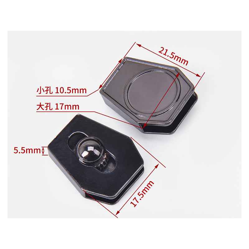 Black metal cord adjuster stopper size diagram, 21.5 mm length and 17 mm width