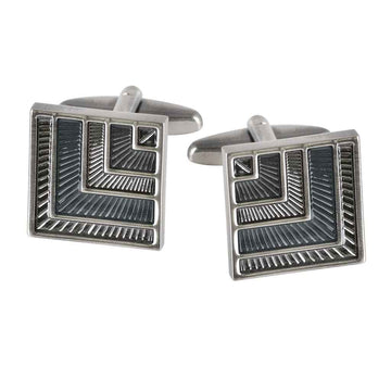 Square resin cufflinks with grey-black checkered pattern and antique silver frame