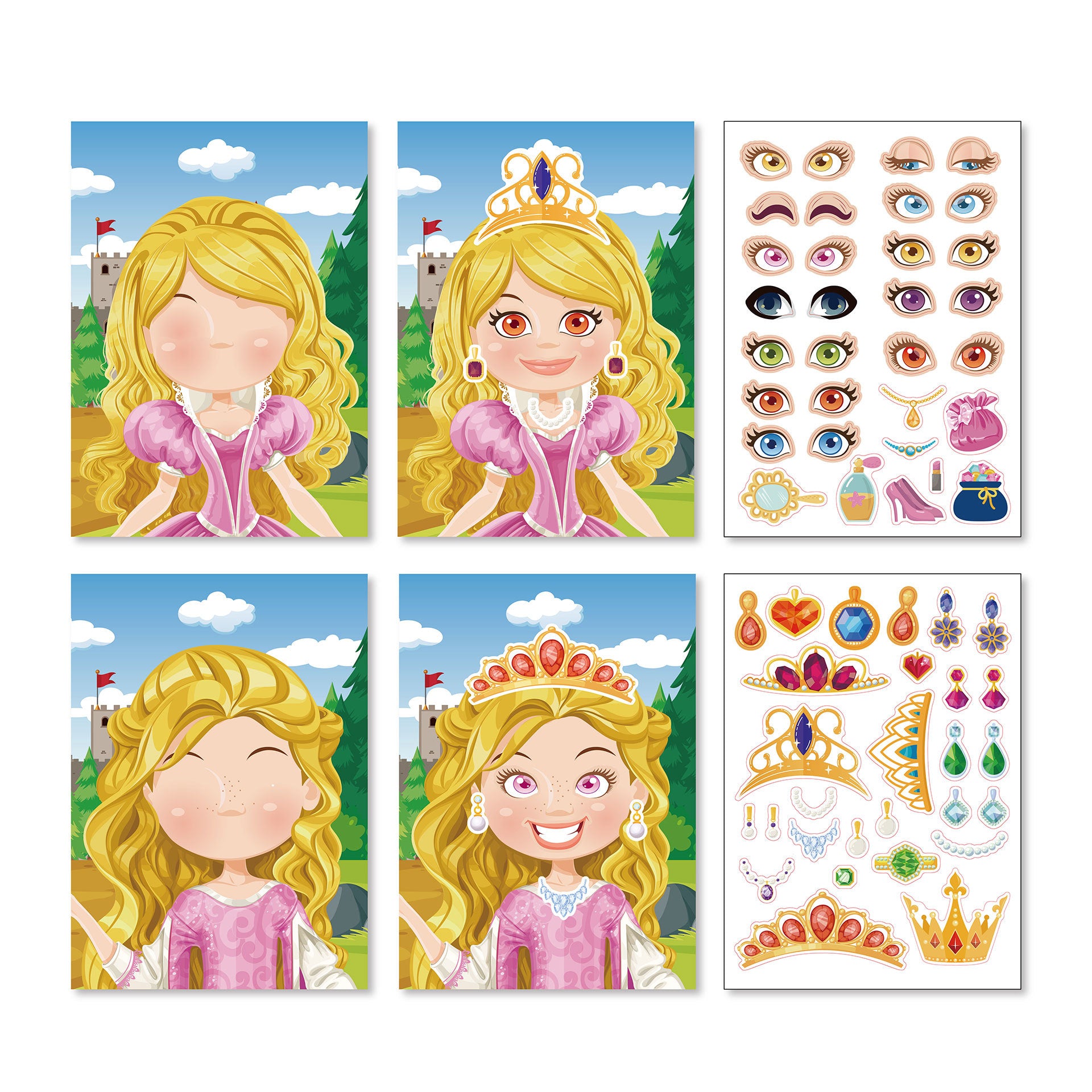 20 Sheets Princess Make a Face Stickers for Kids Girls - TTpen