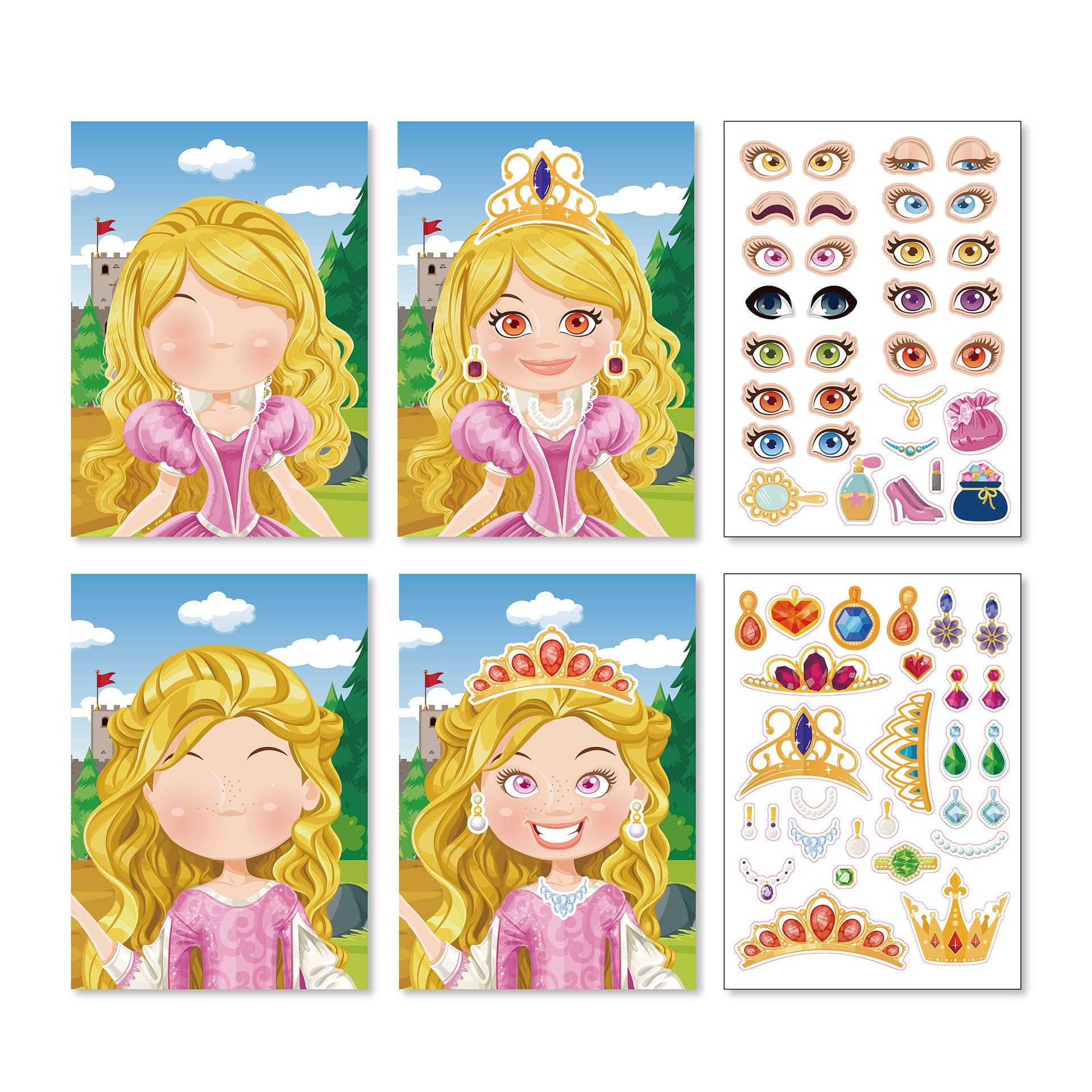 20 Sheets Princess Make a Face Stickers for Kids Girls