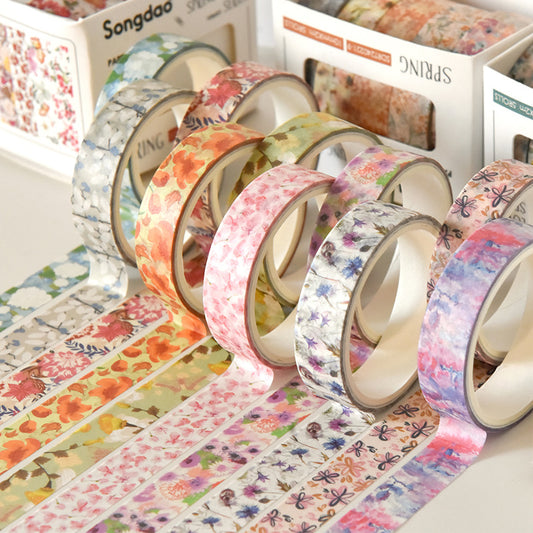 Spring Blossom Romance Washi Tape Set | 12 Color Palettes × 5 Rolls | 10mm × 2m