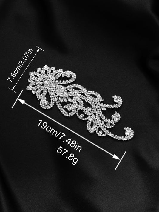 Silver Luxury Copper Rhinestone Chain Floral Lace Trim for Dresses 19cm
