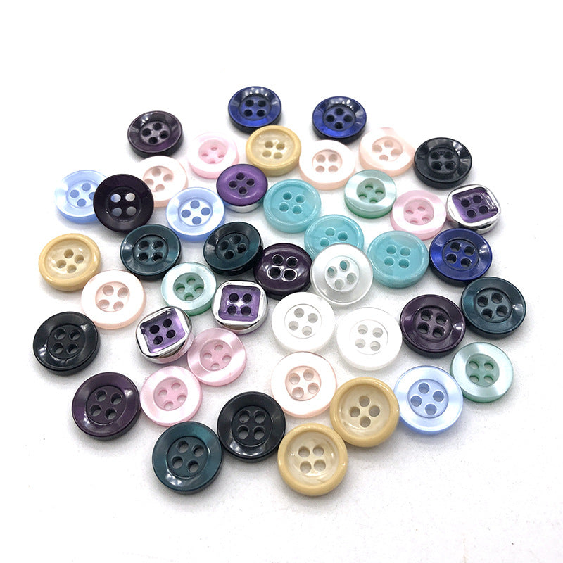 Pearlized round 4-hole resin shirt buttons, assorted colors (10mm)