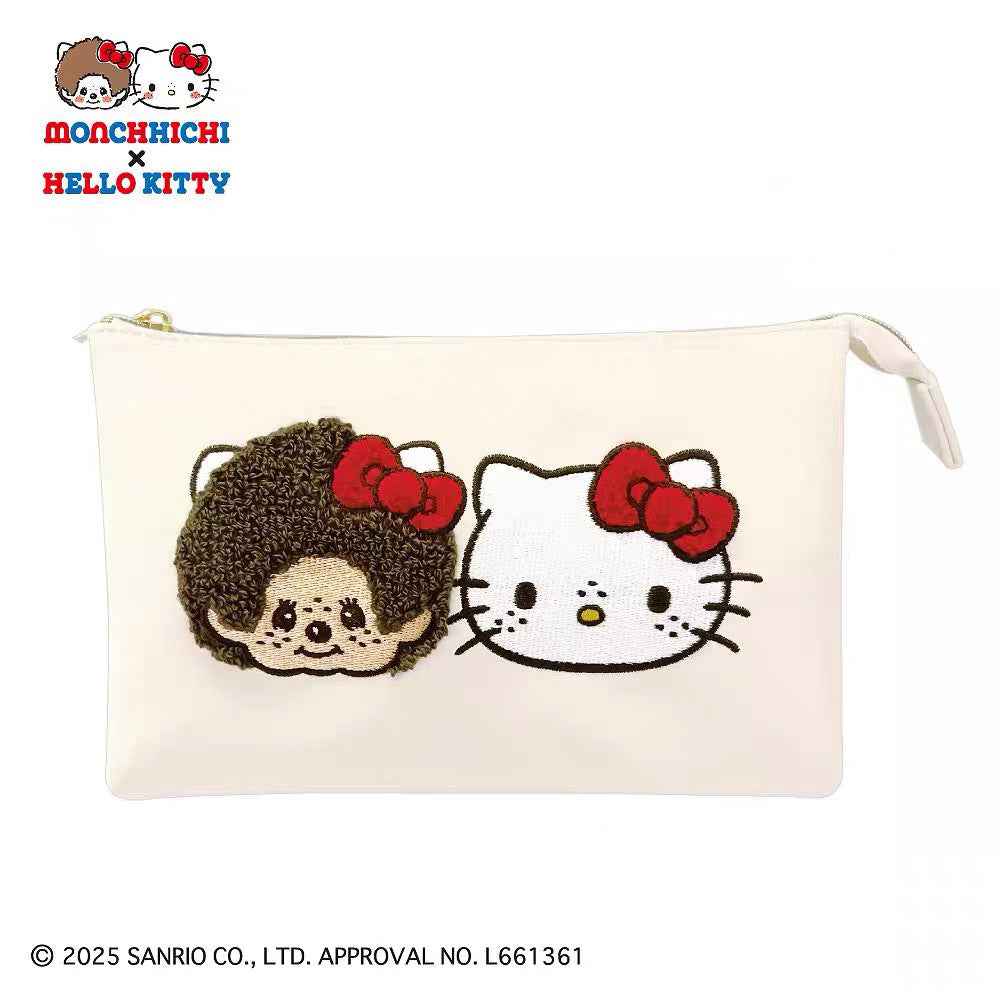 Japanese Monchhichi & Hello Kitty Embroidered Cosmetic Bag