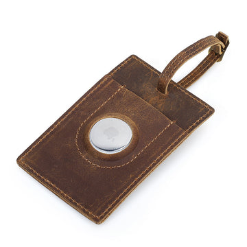 Leather Luggage Tag with AirTag Slot – Anti-Lost Travel Bag Tag for Suitcase & Carry-On