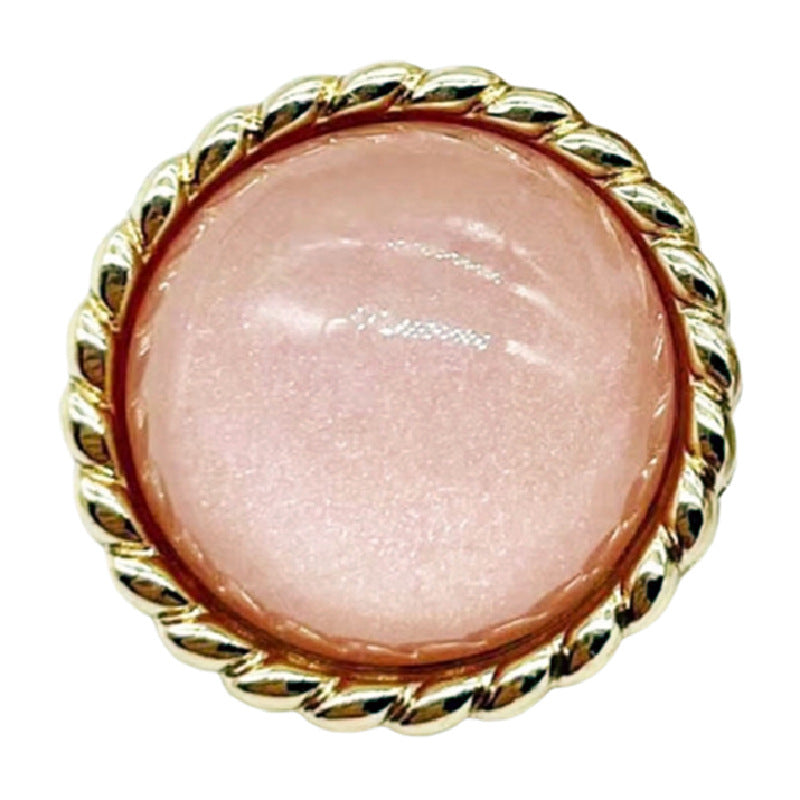 Pink pearl-look metal button with gold edge, 18/20mm, set of 12