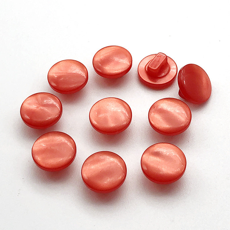 10mm pearlescent resin shank buttons, coral and red tones, 120-pack