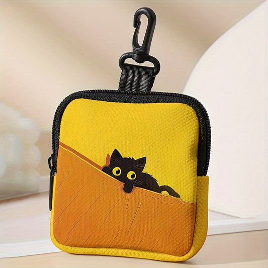 Black Cat Print Yellow Coin Pouch Mini Earphone Case 2 Pack