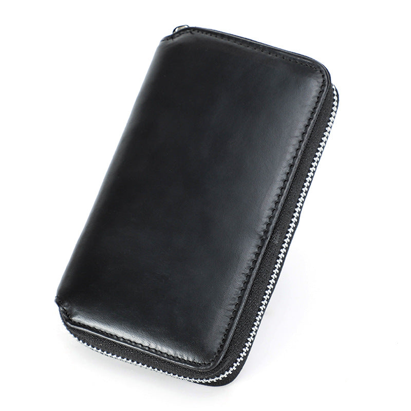 2-Slot Oil Wax Leather Watch Pouch – Slim Zip Travel Case for Couples