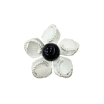 30mm 3D flower shank button, silver petals with black pearl center