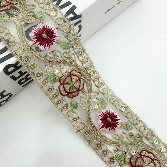 Ethnic Embroidered Cord Thread Trim 10 Yards 4cm Clear
