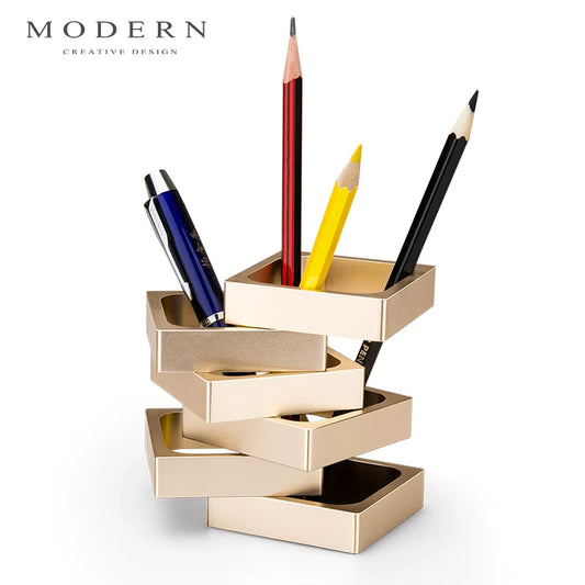 Modern Rectangular Aluminum Multi‑Purpose Pen Holder