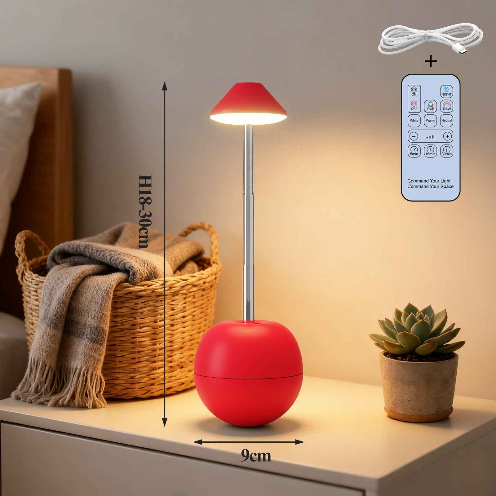 LED Night Light Rechargeable with Remote Telescopic Stem Wobble Base