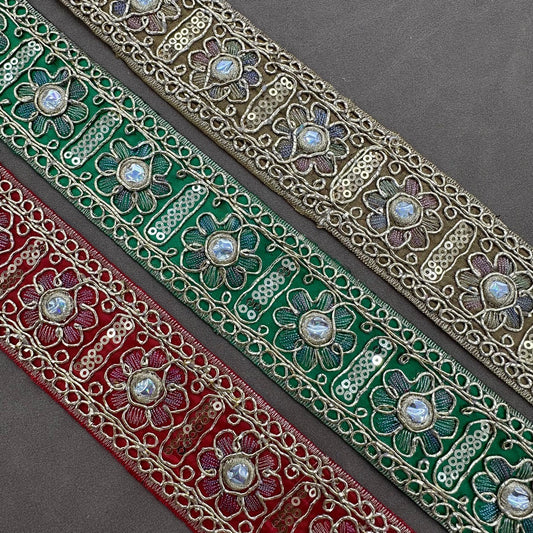 Sunflower Ethnic Sequin Embroidered Trim 10 Yards