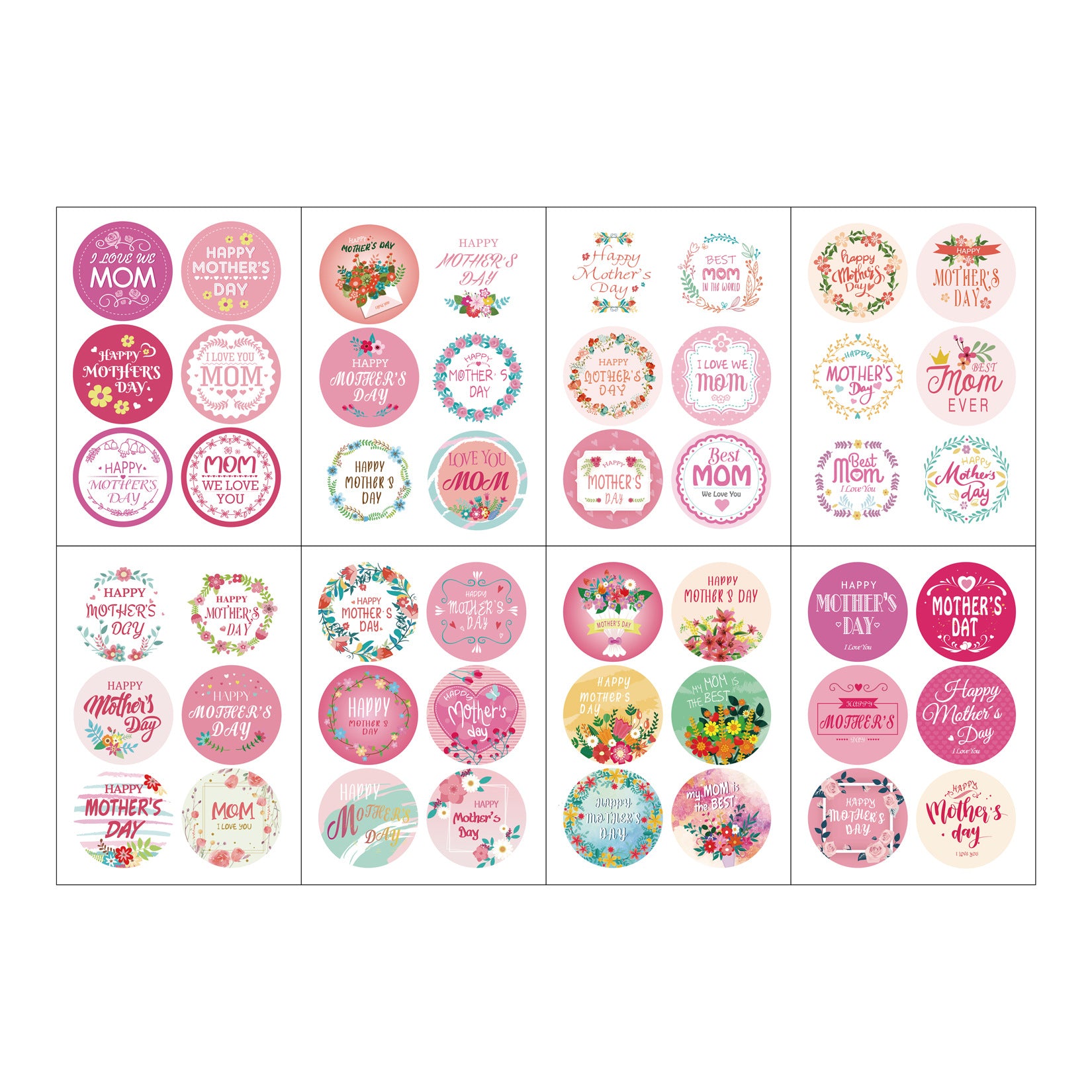 96pcs Mother‘s Day Stickers 2 inch Large Round Labels