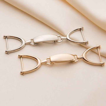 Gold and silver coat hook buckles, 75/95mm, D-shaped metal hooks with clasp