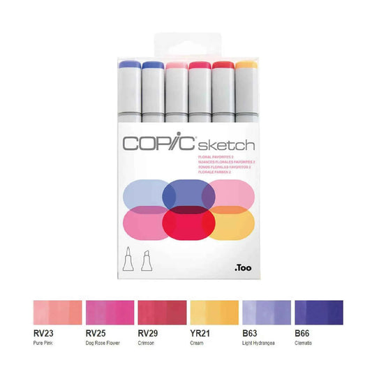 COPIC Sketch Brush Marker Pens 6 Color Floral Favorites Two