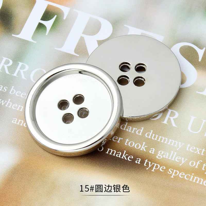 4孔银边圆形钮扣，款式15，浅色面板配金属边