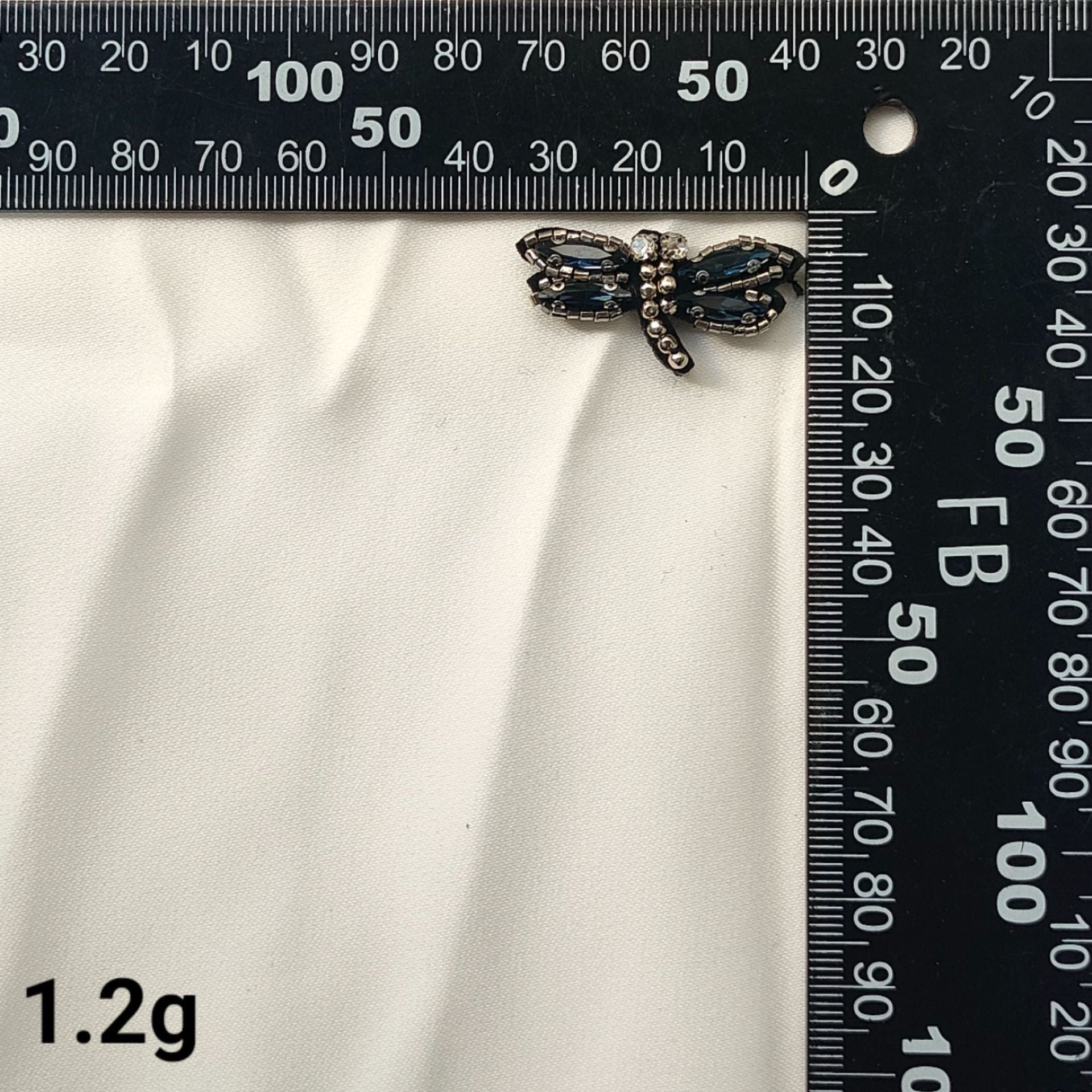 Small blue-black crystal dragonfly patch with dark beaded details