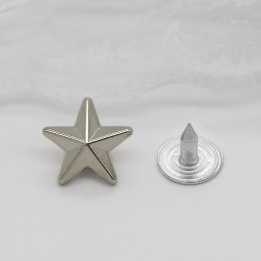 Five-Point Star Metal Stud Buttons for Shoes & Clothing, 100-Pack Silver