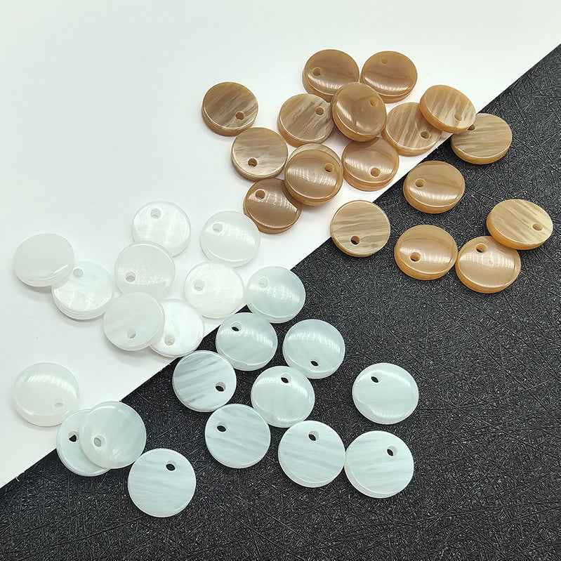 Round single-hole resin decorative buttons, 18L (11.5mm); white and tan tones in 90-pack