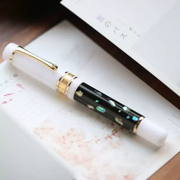MAJOHN M400 Mother-of-Pearl Resin Fountain Pen Black & White EF Nib Luxury Gift Pen