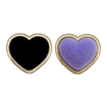 Heart metal buttons: purple flocked, white edge, gold-tone trim (20 pcs)