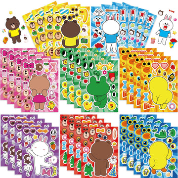 Adesivi Fai una Faccia Anatra Coniglio Orso per Bambini 24 Fogli