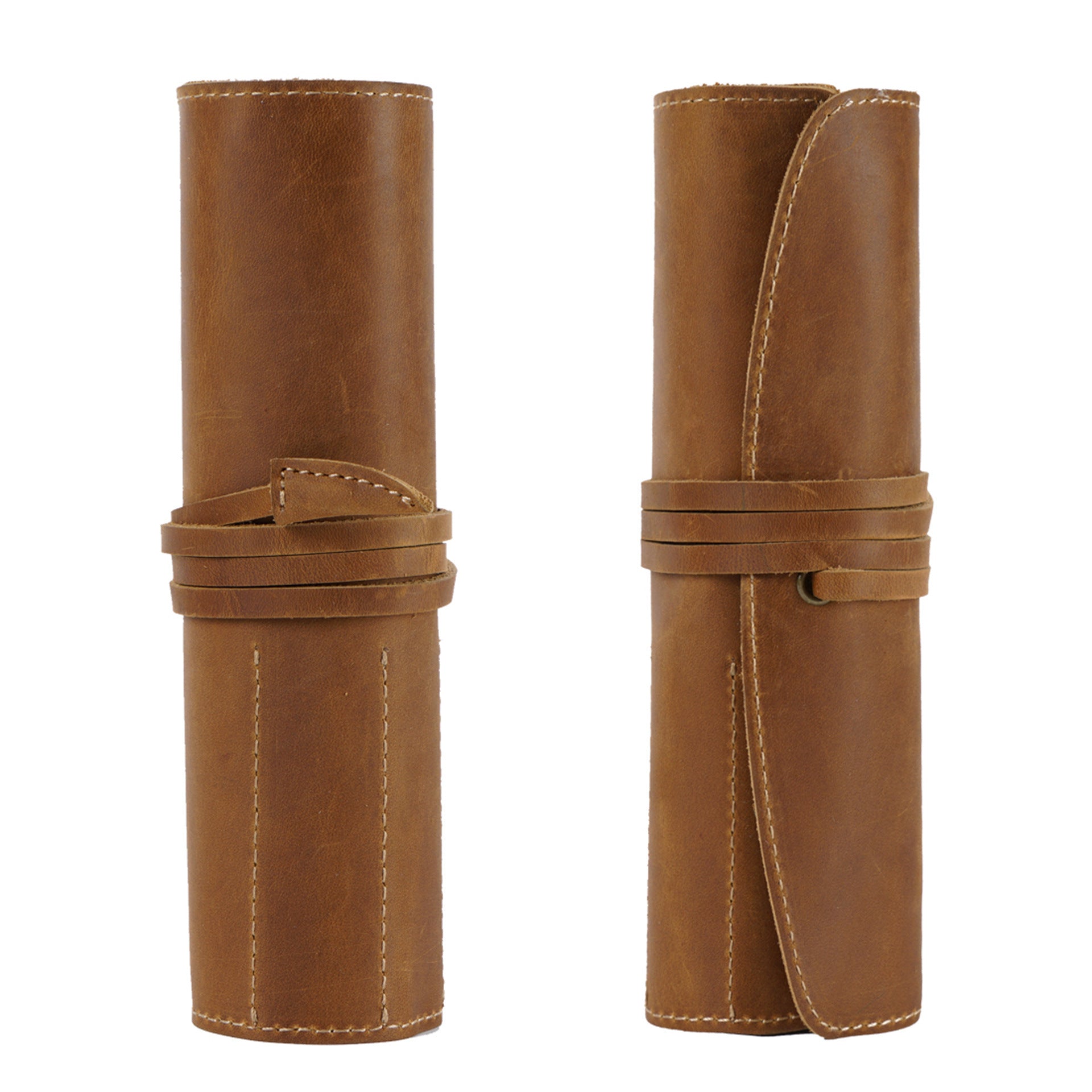 Handmade Genuine Leather Pen Roll Pencil Case Wrap